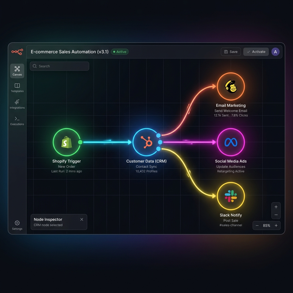 n8n Automation Flowchart Mockup